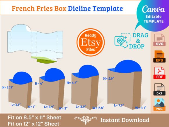 Download French Fries Box Dieline Template - Box Collection